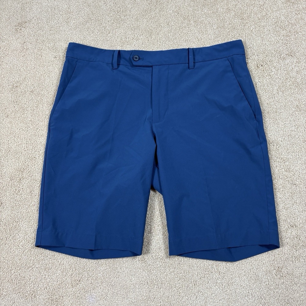 J.Lindeberg Blue Saks Men's Flat Front Performance Golf Shorts Size Men's 33